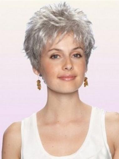 Short Grey Wigs Hairstyles Synthetic Capless Wavy Grey Or White Hair Wigs