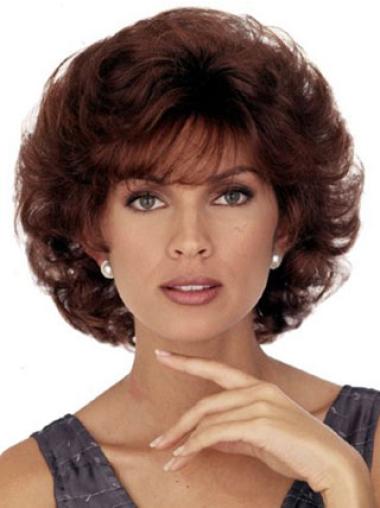 Curly Bob Wig With Bangs Great Auburn Curly Classic Medium Synthetic Curly Wig