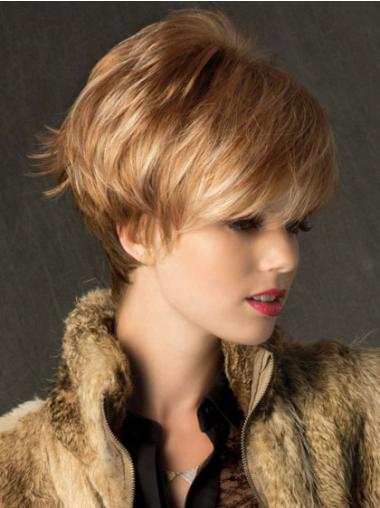 Capless Wig Fine Cropped Synthetic 6 Inches Wigs Blonde Short