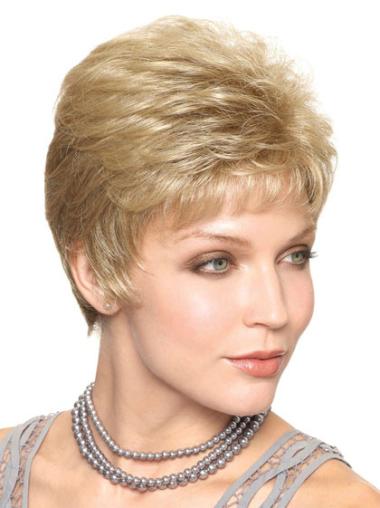 Capless Synthetic Wigs Cropped Fashion Blonde Straight Classic Wigs For Caucasian Synthetic