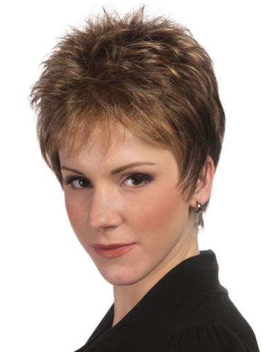 Short Capless Synthetic Wigs Cropped Synthetic 4 Inches Shortcut Brown Wigs