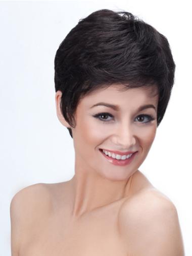 Capless Wig Fine Cropped Synthetic 4 Inches Short Black Wigs