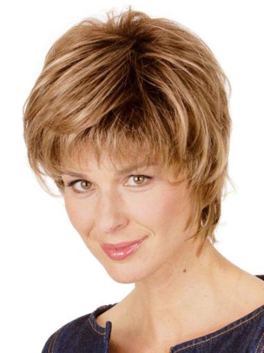 Short Straight Wigs Synthetic Layered Blonde Popular Short Wigs For Elderly