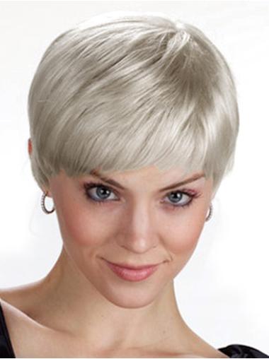Short Grey Wigs Comfortable Capless Straight Synthetic Wigs Silver Grey