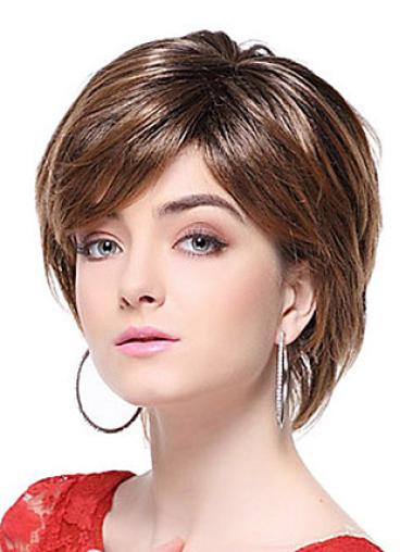 Straight Wig With Bangs Fashionable Chin Length Straight With Bangs Medium Brown Wig