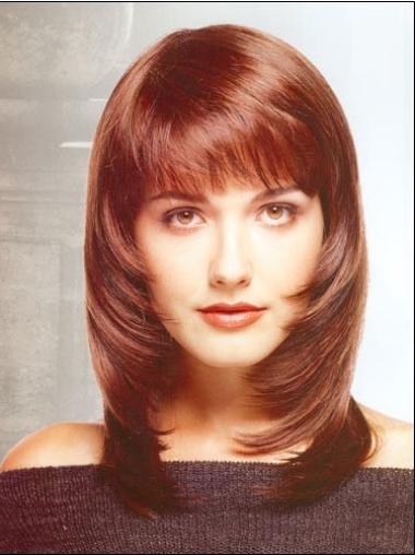 Shoulder Length Straight Wigs With Bangs Capless With Bangs Red Medium Length Synthetic Wig