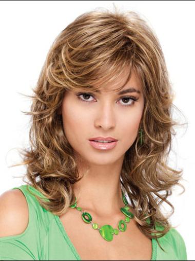 Curly Shoulder Length Wigs New Blonde Medium Length Synthetic Wig