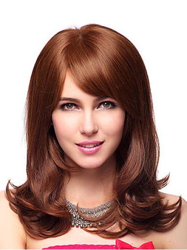 Wavy Shoulder Length Wig Durable Wavy With Bangs Capless Wigs Medium Length Style