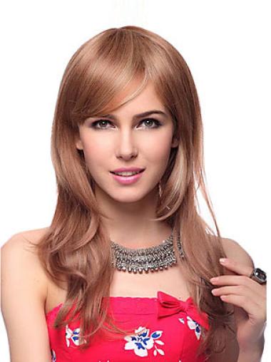 Long Blonde Wavy Wig With Bangs Brown Exquisite Wavy Long Hair Wig