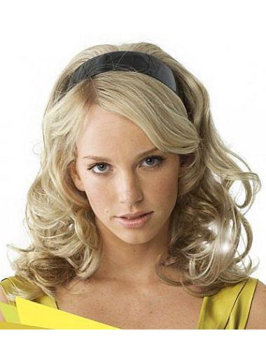 Long Hair Synthetic Wigs 16 Inches Wavy Long Capless Half Wig Color Blonde