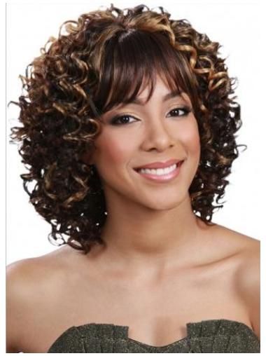 Human Hair Medium Wigs Shoulder Length Brazilian Curly African American Human Hair Wigs