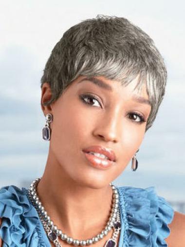 Grey Short Wigs Synthetic Capless Straight Beautiful Grey Hair Wigs