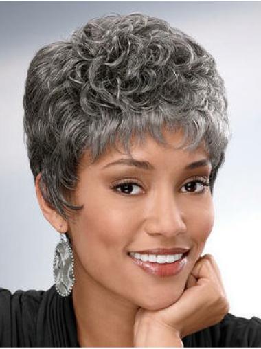 Grey Curly Wig Capless Synthetic Short Grey Curly Wigs