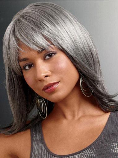 Long Silver Grey Wigs Beautiful Lace Front Straight Long Hair Natural Grey