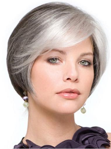 Grey Short Wigs Designed Synthetic Straight Easy Care Styles For Grey Hair