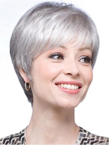 Short Straight Grey Wigs Flexibility Synthetic Straight Grey Lacr Front Wig
