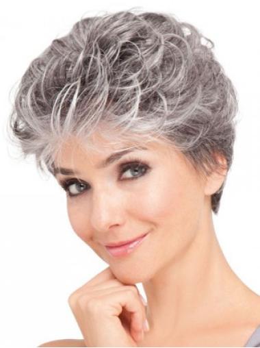 Short Grey Wigs Sleek Wavy Grey Synthetic Lace Front Wig