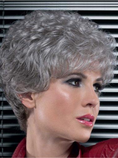 Curly Grey Wigs Modern Short Lace Front Curly Grey Color Synthetic Wigs