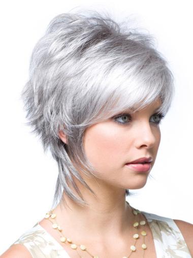 Grey Wigs Short Online Synthetic Wavy Grey Front Lace Wig