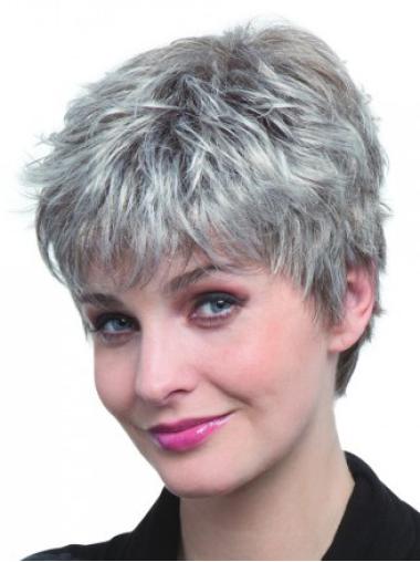 Short Grey Hair Wigs Straight Cropped Capless Synthetic Grey Hair Wigs