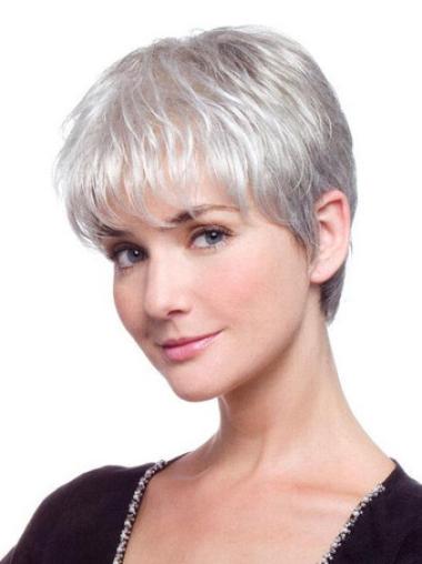 Short Grey Wig New Lace Front Straight Synthetic 6 Inches Grey And Silver Hair