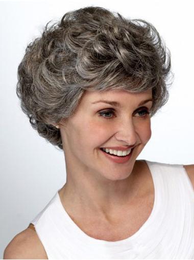 Short Grey Wigs For Ladies Lace Front Wavy Synthetic Best Srort Grey Wig