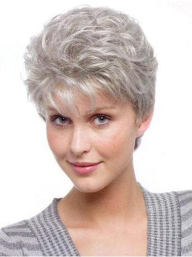 Grey Short Wigs Perfect Wavy Synthetic Short Grey Hair Color Wigs