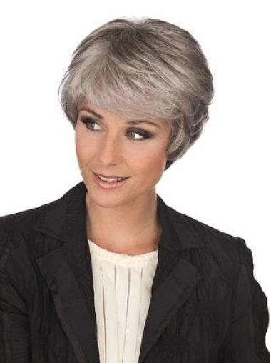 Silver Grey Short Wigs Fashionable Capless Straight Short Wigs With Grey