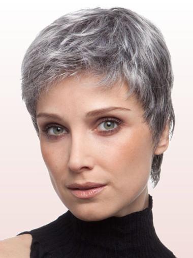 Silver Grey Hair Wigs Short Convenient Straight Synthetic 4 Inches Dark Grey Wig