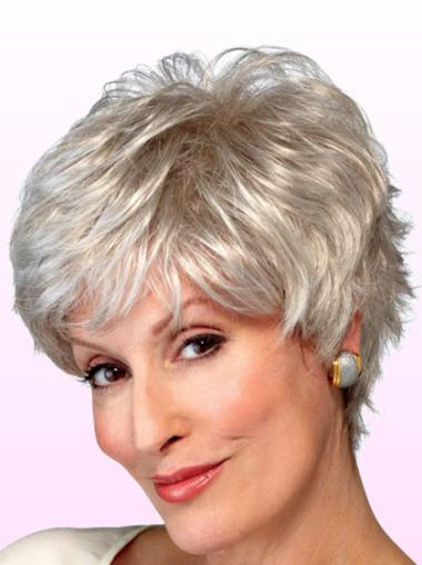 Short Grey Hair Wigs Gorgeous Wavy Short Synthetic Grey White Hair Wigs