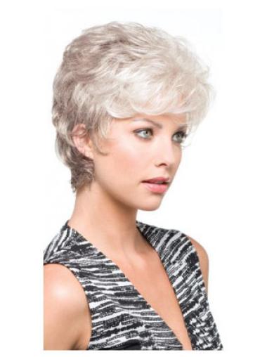 Grey Hair Wigs Short Style Capless Wavy Synthetic Short Grey Wigs