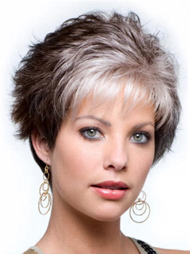 Silver Grey Short Wigs Good Cropped Wavy Synthetic 4 Inches Grey Wig For Woman