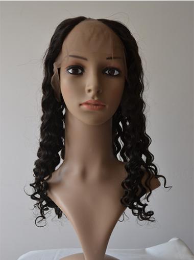 Long Straight Wigs Human Hair Wigs 18" Long Curly Fashionable Human Hair Black Wigs