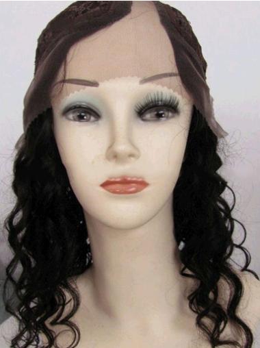 Long Wigs Human Hair 14" Long Black Gorgeous Human Hair Curly Lace Front Wigs