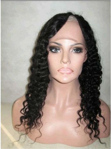 Long Hair Wigs Human Hair 16" Long Black Good Human Hair Natural Curly Wigs