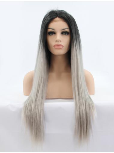 Long Straight Hair Wigs 28 Inches Good Straight Colorful Lace Front Wig Without Bangs