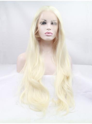 Long Wavy Hair Wigs Without Bangs 28 Inches Discount Blonde Lace Front Synthetic Wigs