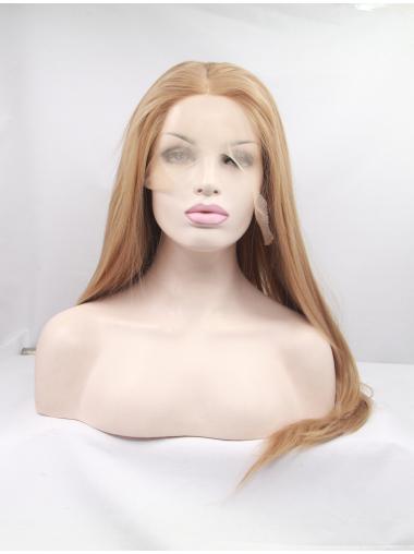 Long Straight Wigs Blonde Without Bangs 18 Inches Fashion Synthetic Silk Top Lace Wigs