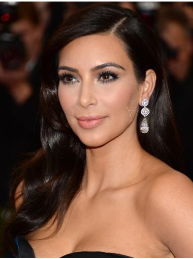 Long Gray Human Hair Wigs Lace Front Without Bangs 16 Inches Kim Kardashian Real Hair Wig