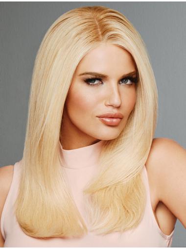 Long Wigs With Bangs Human Hair Blonde Without Bangs Straight 16" Most Realistic Wig