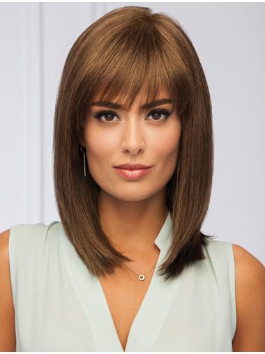 Straight Wig With Bangs Popular Shoulder Length With Bangs Monofilament Synthetic Wigs