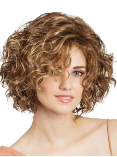 Curly Bob Wigs Blonde Chin Length Synthetic Fashionable Best Lace Wig