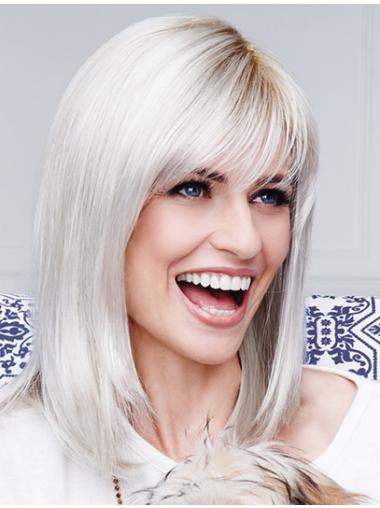 Grey Wigs For Ladies Designed Capless 13 Inches Straight Shoulder Length Grey Wigs