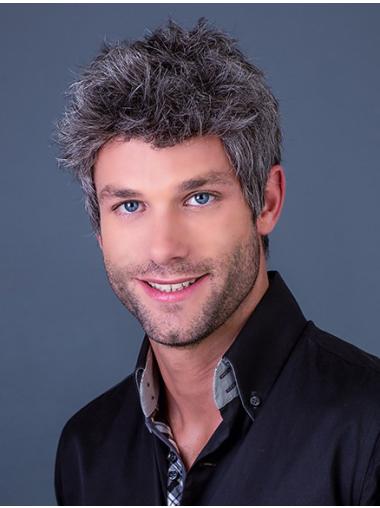 Short Grey Wigs Straight 4 Inches Cropped Fashion Synthetic Style Wigs For Men