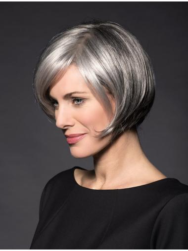 Short Grey Wig Fashion Short 8 Inches Straight Grey Hair Wigs Lace Front