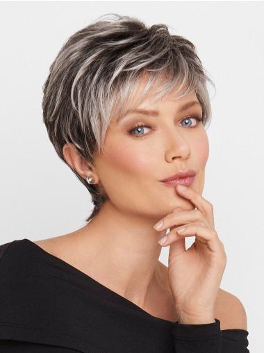 Grey Wigs Short Monofilament Synthetic Cropped Wavy 5" Affordable Grey Wigs