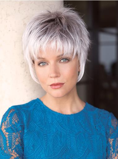 Silver Grey Hair Wigs Short Capless Synthetic Cropped Straight 6" Incredible Grey Wigs