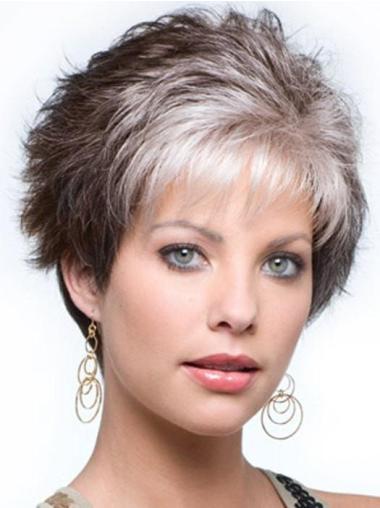 Curly Grey Wigs Capless Synthetic Cropped Curly 4" Fashion Grey Wigs
