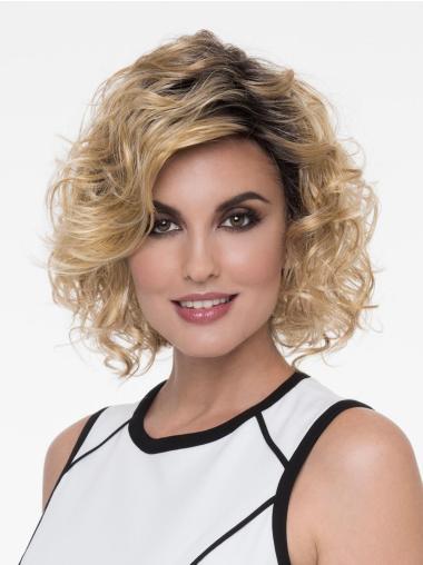 Curly Wigs Chin Length Sleek Chin Length 10" Curly Capless Synthetic Blonde Classic Wigs