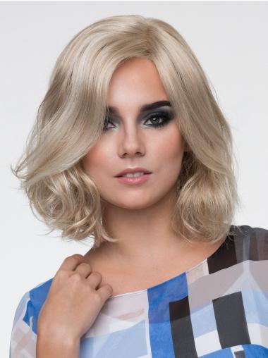 Synthetic Wigs Lace Monofilament Platinum Blonde Chin Length Wavy 12" Without Bangs Synthetic Wigs